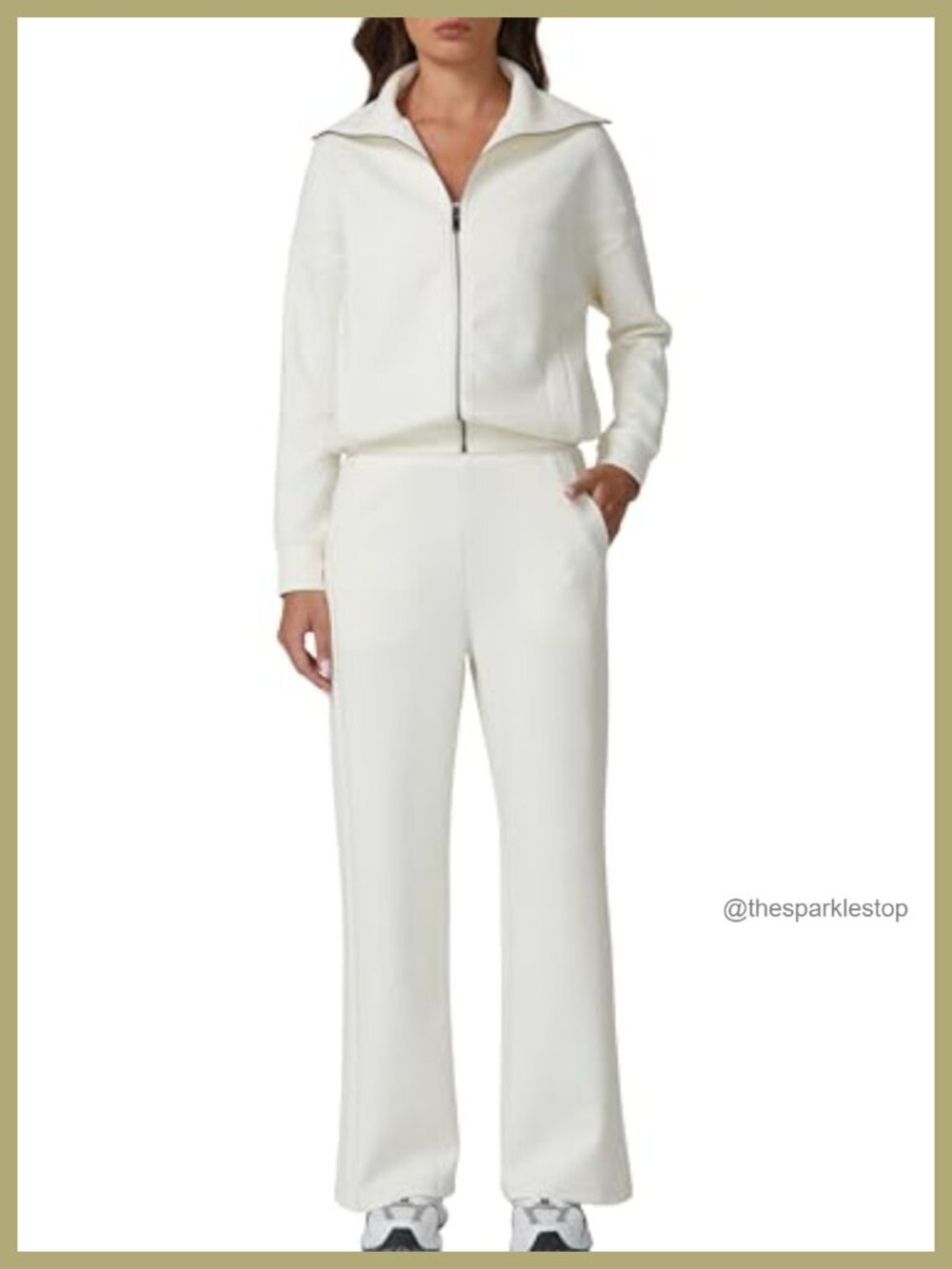 Cotton 2 Piece Outfit Zip Up Sweatshirt Wide Leg Pants Set